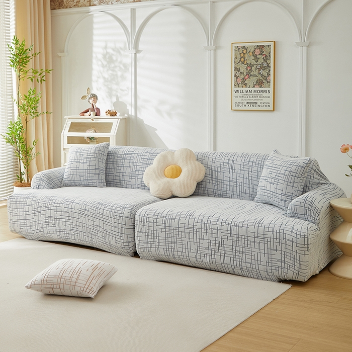 91家纺网 家纺一手货源 找家纺 丝绮鹿 2025新款极简系列-沙发套松紧款（组合沙发图） 极简-蓝