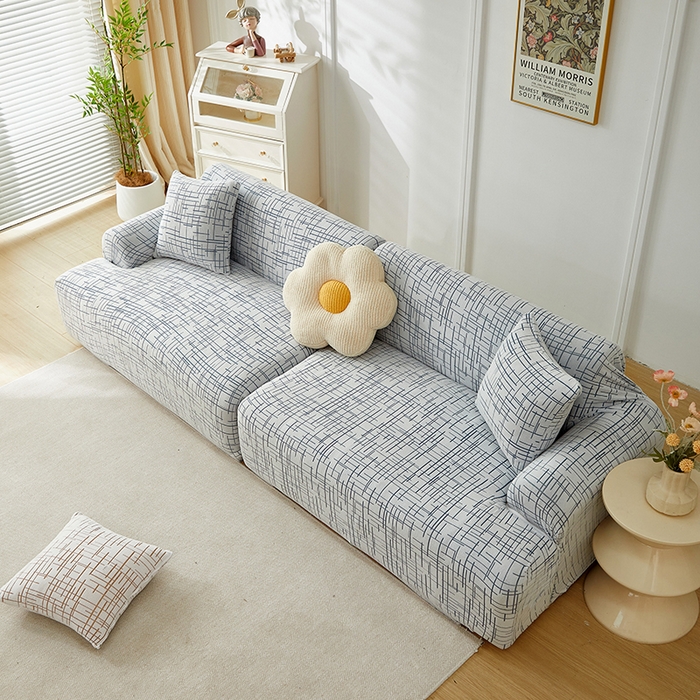 91家纺网 家纺一手货源 找家纺 丝绮鹿 2025新款极简系列-沙发套松紧款（组合沙发图） 极简-蓝