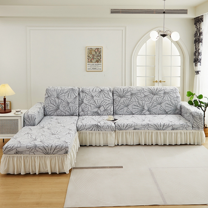 丝绮鹿 2025新款银杏叶系列-沙发套裙边款（贵妃图） 象牙白