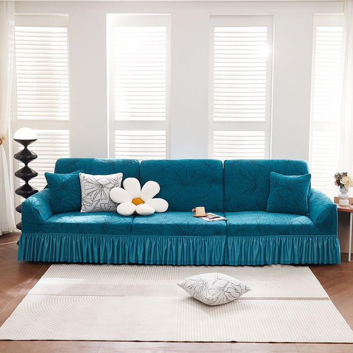 91家纺网 家纺一手货源 找家纺 （总）丝绮鹿 2025新款银杏叶系列-沙发套裙边款