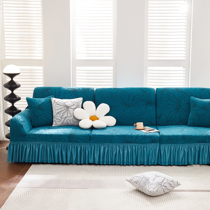 91家纺网 家纺一手货源 找家纺 （总）丝绮鹿 2025新款银杏叶系列-沙发套裙边款