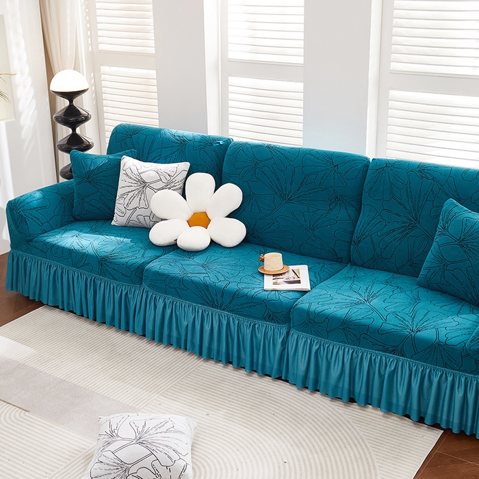 91家纺网 家纺一手货源 找家纺 （总）丝绮鹿 2025新款银杏叶系列-沙发套裙边款