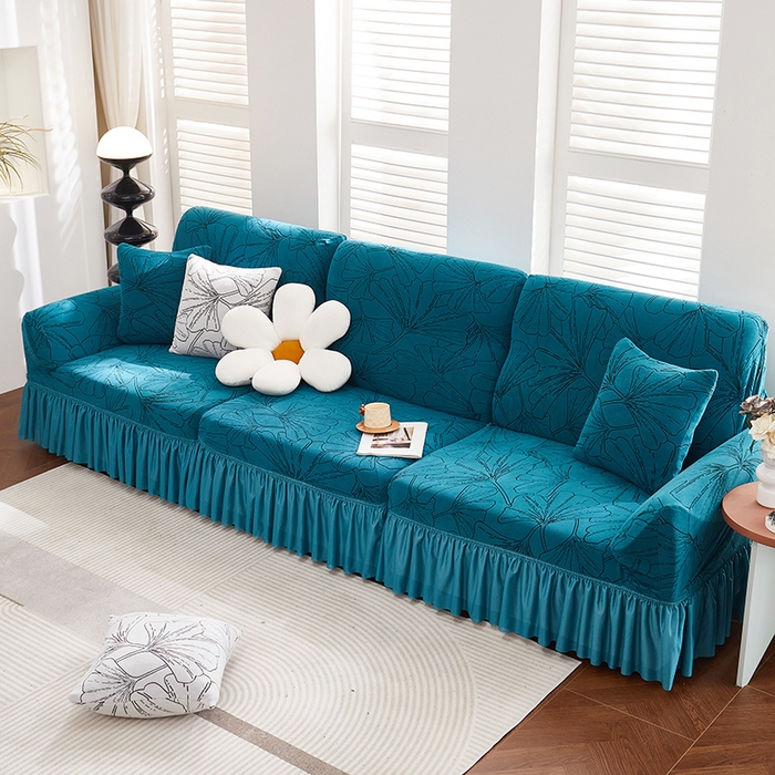 91家纺网 家纺一手货源 找家纺 （总）丝绮鹿 2025新款银杏叶系列-沙发套裙边款