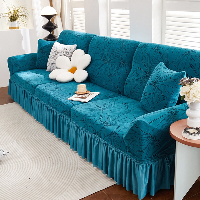 91家纺网 家纺一手货源 找家纺 （总）丝绮鹿 2025新款银杏叶系列-沙发套裙边款