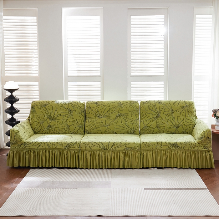 91家纺网 家纺一手货源 找家纺 （总）丝绮鹿 2025新款银杏叶系列-沙发套裙边款