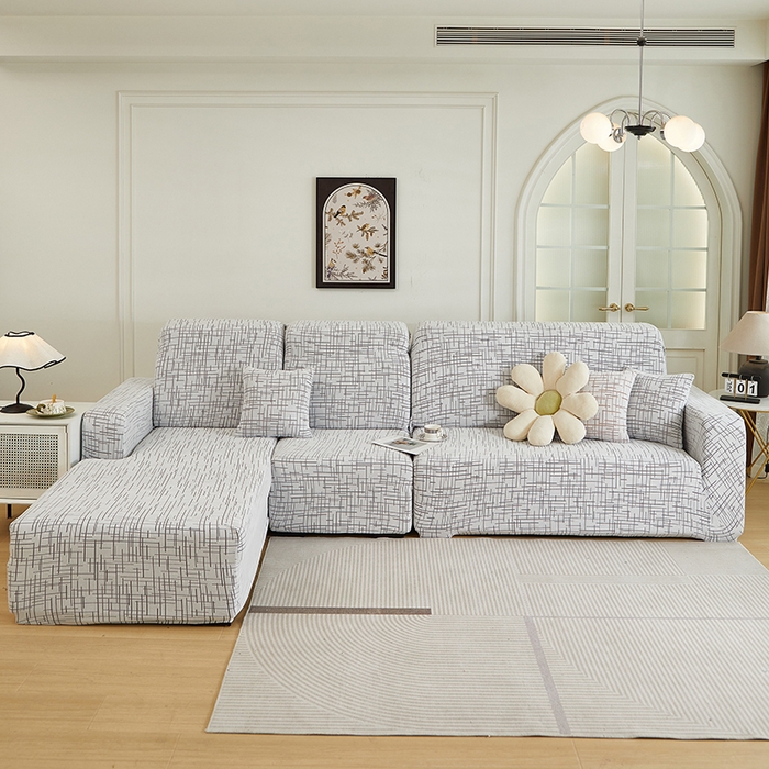 91家纺网 家纺一手货源 找家纺 丝绮鹿 2025新款极简系列-沙发套松紧款（贵妃图） 极简-灰