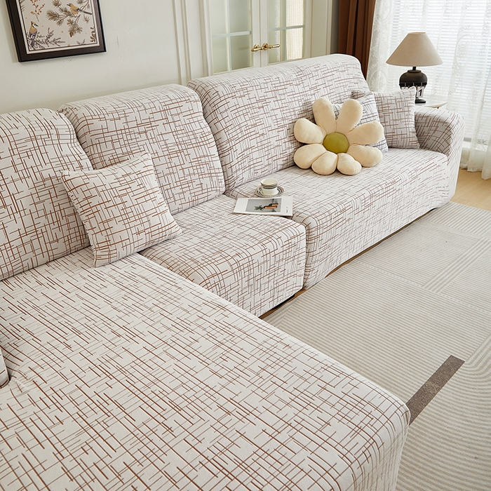 91家纺网 家纺一手货源 找家纺 丝绮鹿 2025新款极简系列-沙发套松紧款（贵妃图） 极简-咖