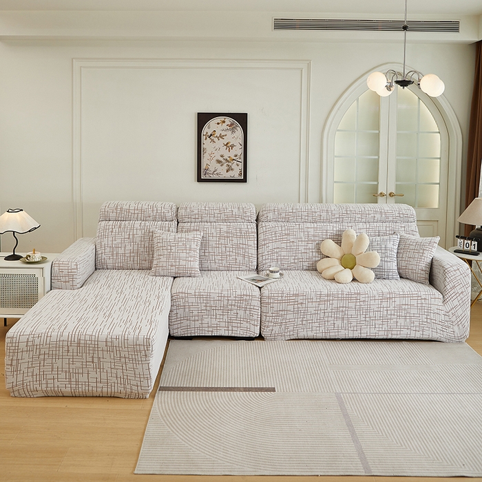 91家纺网 家纺一手货源 找家纺 丝绮鹿 2025新款极简系列-沙发套松紧款（贵妃图） 极简-咖