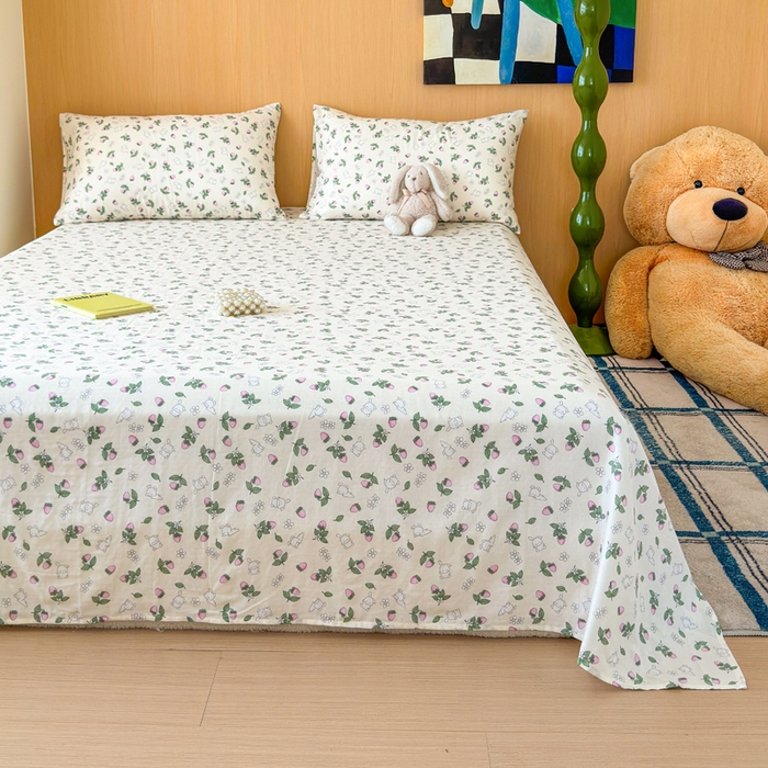 91家纺网 家纺一手货源 找家纺 （总）感遇家纺 2025新款全棉双层纱单品床单床笠枕套-单床单