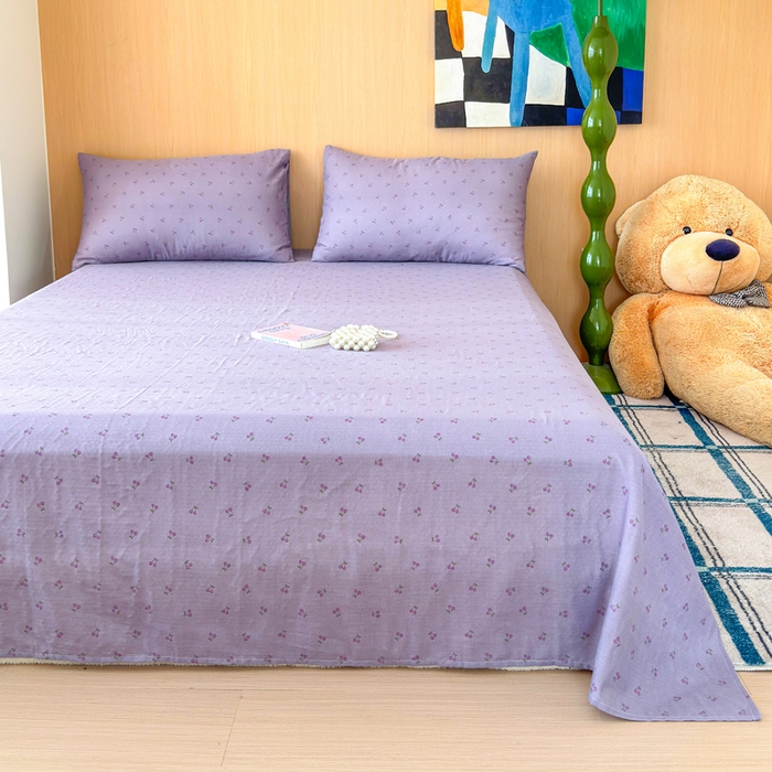 91家纺网 家纺一手货源 找家纺 2025新款全棉双层纱单品床单床笠枕套-单床单 紫樱桃