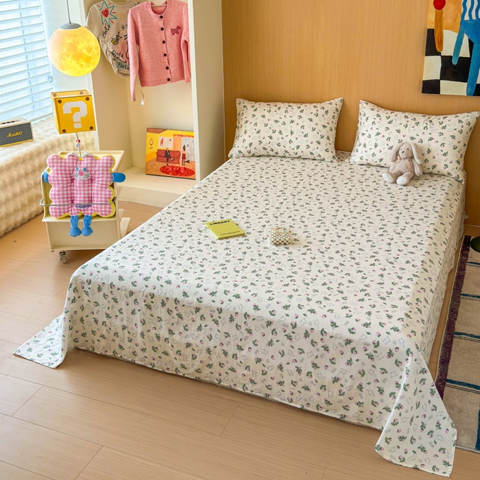 91家纺网 家纺一手货源 找家纺 2025新款全棉双层纱单品床单床笠枕套-单床单 草莓兔