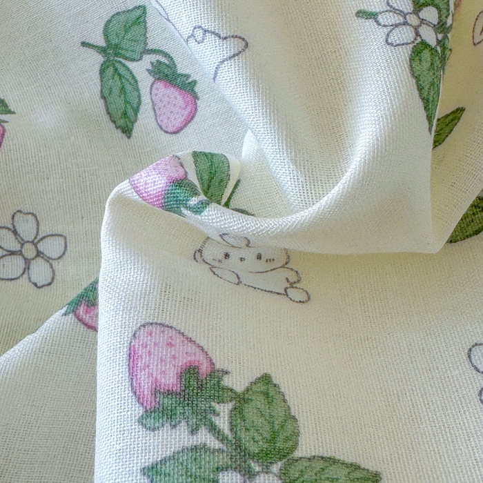 91家纺网 家纺一手货源 找家纺 2025新款全棉双层纱单品床单床笠枕套-单床单 草莓兔