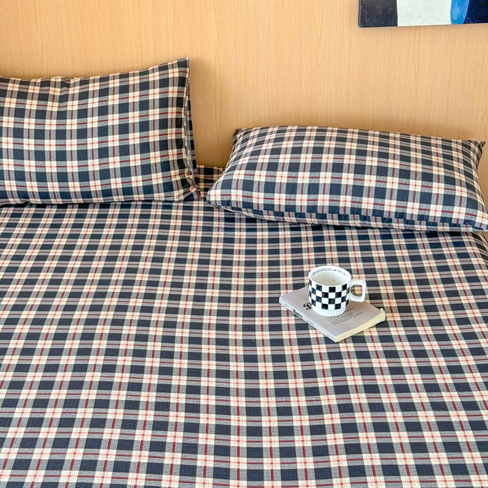 91家纺网 家纺一手货源 找家纺 2025新款全棉双层纱单品床单床笠枕套-单床单 复古格