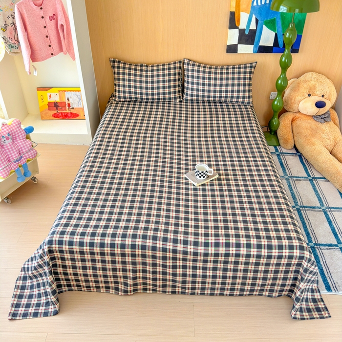 91家纺网 家纺一手货源 找家纺 2025新款全棉双层纱单品床单床笠枕套-单床单 复古格