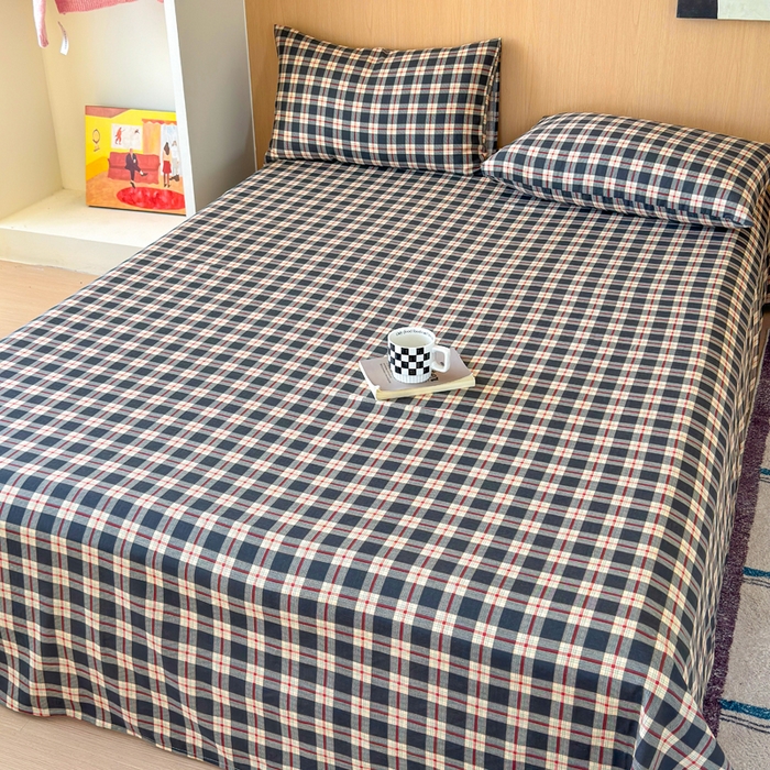 91家纺网 家纺一手货源 找家纺 2025新款全棉双层纱单品床单床笠枕套-单床单 复古格