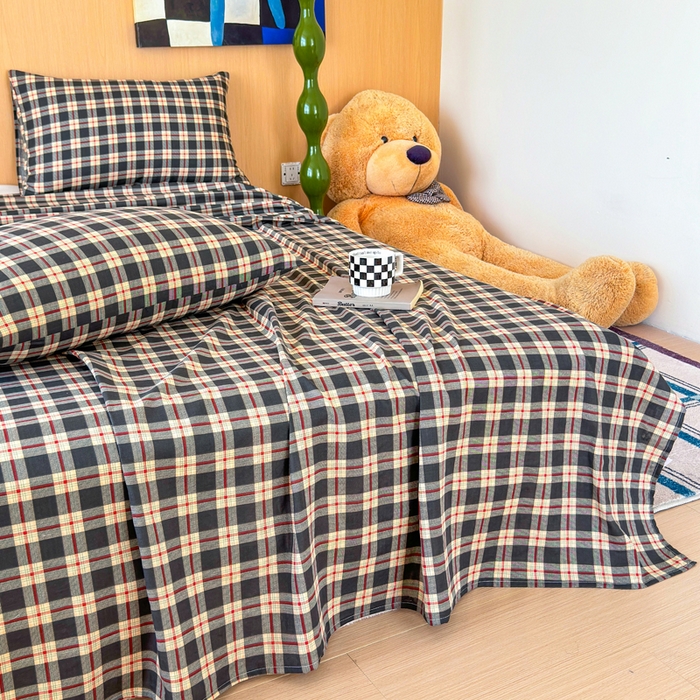 91家纺网 家纺一手货源 找家纺 2025新款全棉双层纱单品床单床笠枕套-单床单 复古格