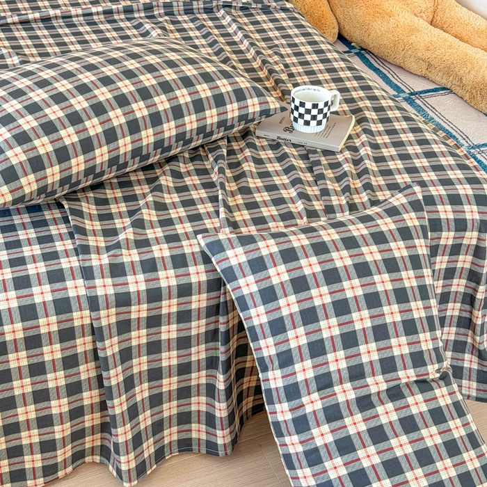 91家纺网 家纺一手货源 找家纺 2025新款全棉双层纱单品床单床笠枕套-单床单 复古格