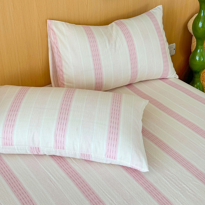 91家纺网 家纺一手货源 找家纺 2025新款全棉双层纱单品床单床笠枕套-单床单 简爱粉