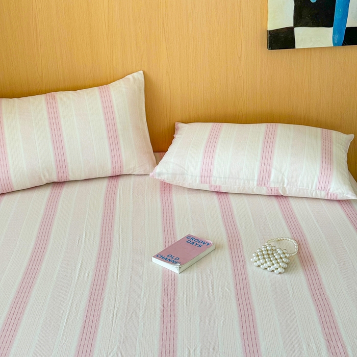 91家纺网 家纺一手货源 找家纺 2025新款全棉双层纱单品床单床笠枕套-单床单 简爱粉