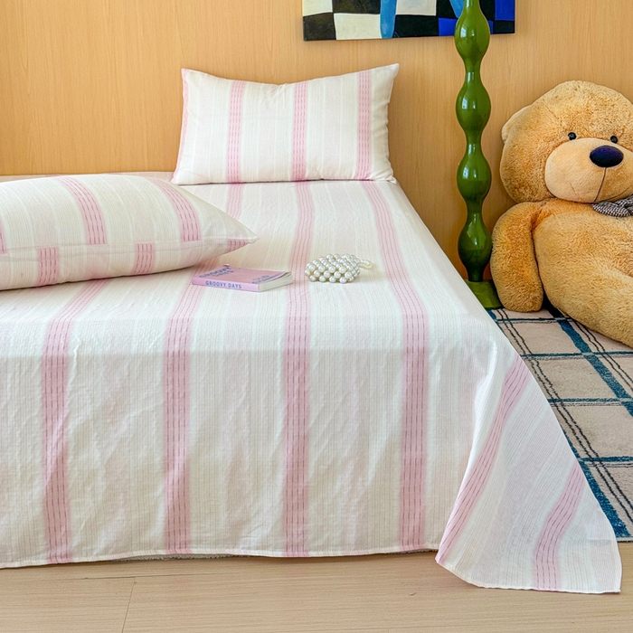 91家纺网 家纺一手货源 找家纺 2025新款全棉双层纱单品床单床笠枕套-单床单 简爱粉