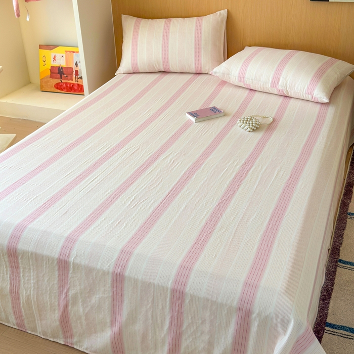 91家纺网 家纺一手货源 找家纺 2025新款全棉双层纱单品床单床笠枕套-单床单 简爱粉