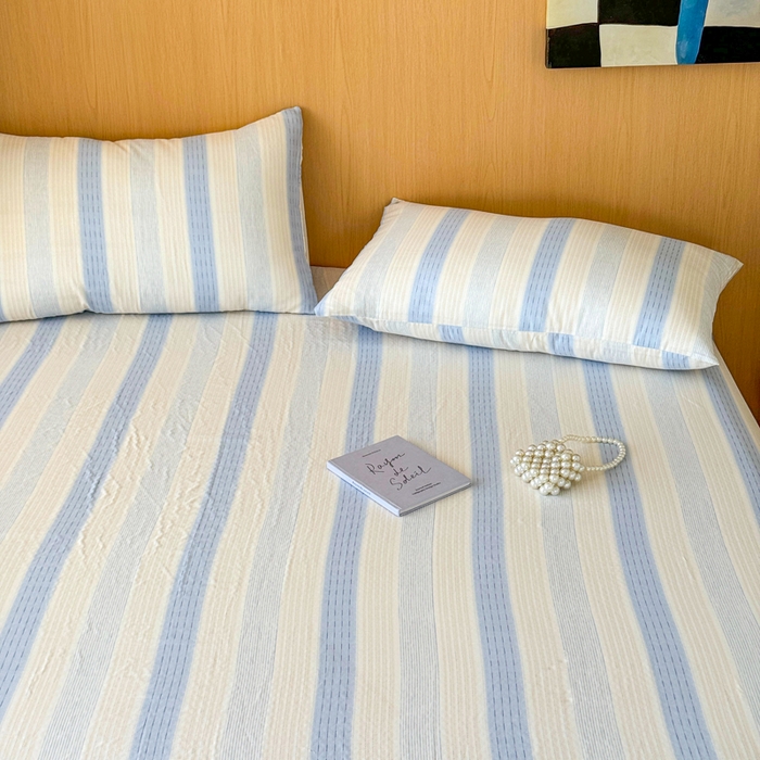 91家纺网 家纺一手货源 找家纺 2025新款全棉双层纱单品床单床笠枕套-单床单 简爱蓝