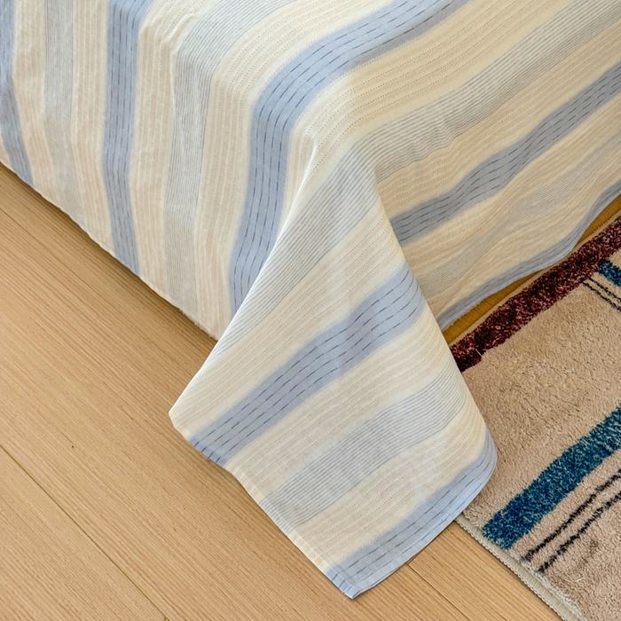 91家纺网 家纺一手货源 找家纺 2025新款全棉双层纱单品床单床笠枕套-单床单 简爱蓝