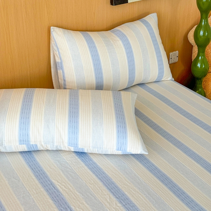 91家纺网 家纺一手货源 找家纺 2025新款全棉双层纱单品床单床笠枕套-单床单 简爱蓝