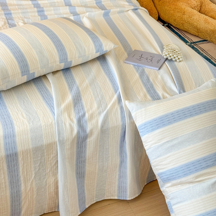 91家纺网 家纺一手货源 找家纺 2025新款全棉双层纱单品床单床笠枕套-单床单 简爱蓝