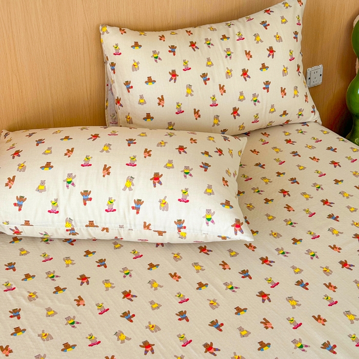 91家纺网 家纺一手货源 找家纺 2025新款全棉双层纱单品床单床笠枕套-单床单 啾啾熊