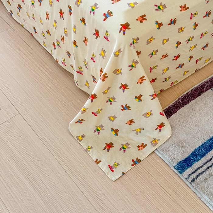 91家纺网 家纺一手货源 找家纺 2025新款全棉双层纱单品床单床笠枕套-单床单 啾啾熊