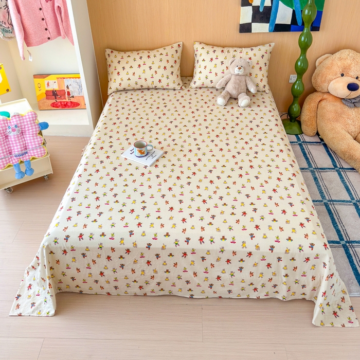 91家纺网 家纺一手货源 找家纺 2025新款全棉双层纱单品床单床笠枕套-单床单 啾啾熊