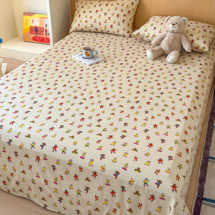 91家纺网 家纺一手货源 找家纺 2025新款全棉双层纱单品床单床笠枕套-单床单 啾啾熊