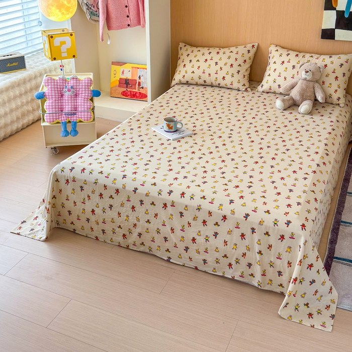 91家纺网 家纺一手货源 找家纺 2025新款全棉双层纱单品床单床笠枕套-单床单 啾啾熊