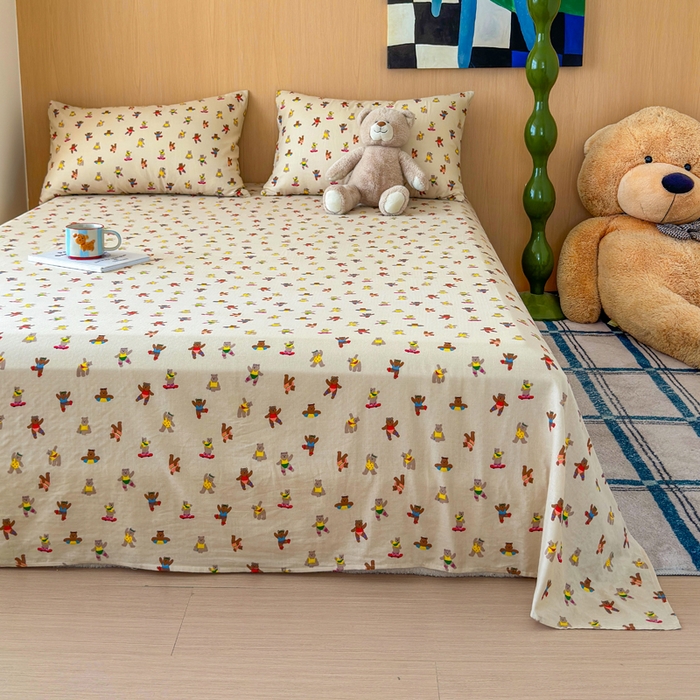 2025新款全棉双层纱单品床单床笠枕套-单床单 啾啾熊