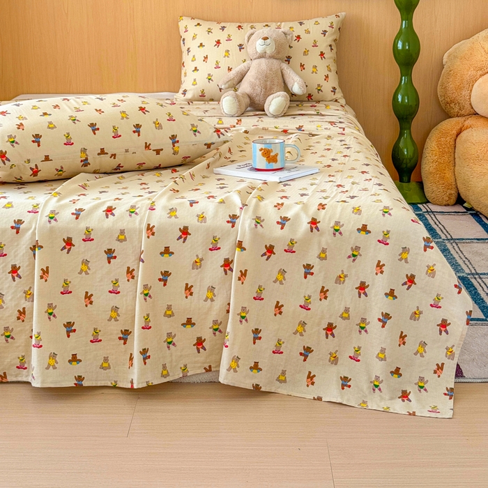 91家纺网 家纺一手货源 找家纺 2025新款全棉双层纱单品床单床笠枕套-单床单 啾啾熊