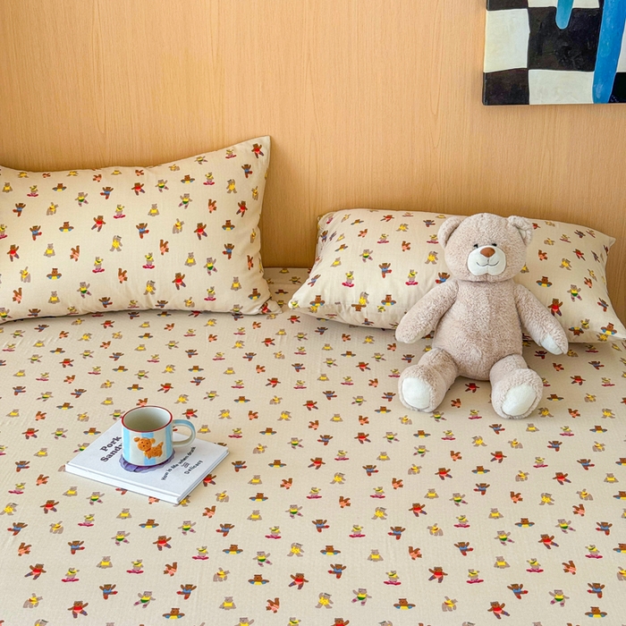 91家纺网 家纺一手货源 找家纺 2025新款全棉双层纱单品床单床笠枕套-单床单 啾啾熊