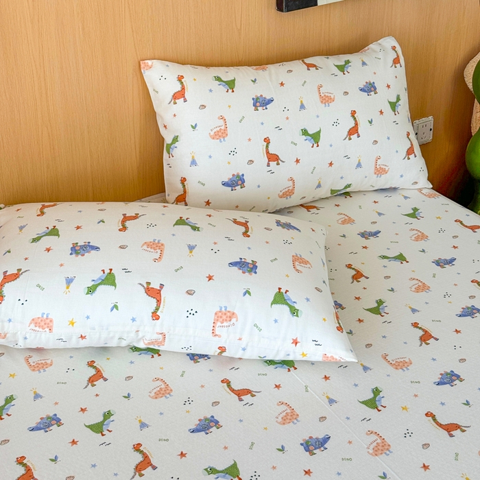 91家纺网 家纺一手货源 找家纺 2025新款全棉双层纱单品床单床笠枕套-单床单 恐龙园