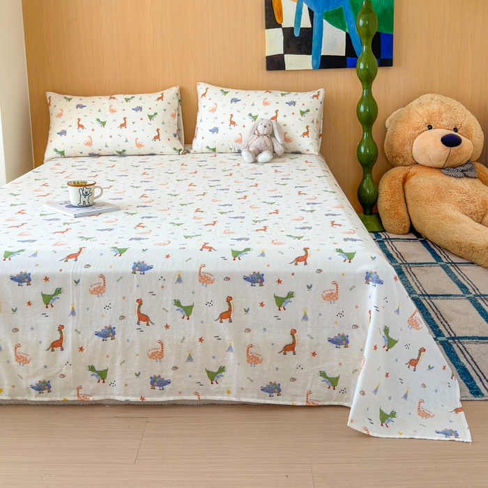 2025新款全棉双层纱单品床单床笠枕套-单床单 恐龙园