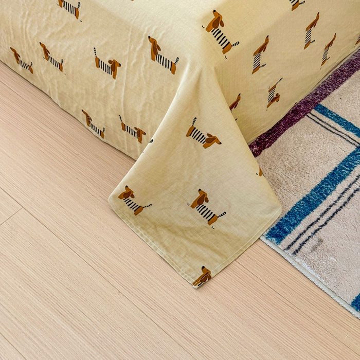 91家纺网 家纺一手货源 找家纺 2025新款全棉双层纱单品床单床笠枕套-单床单 腊肠狗