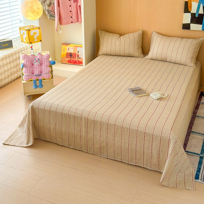 91家纺网 家纺一手货源 找家纺 2025新款全棉双层纱单品床单床笠枕套-单床单 摩卡