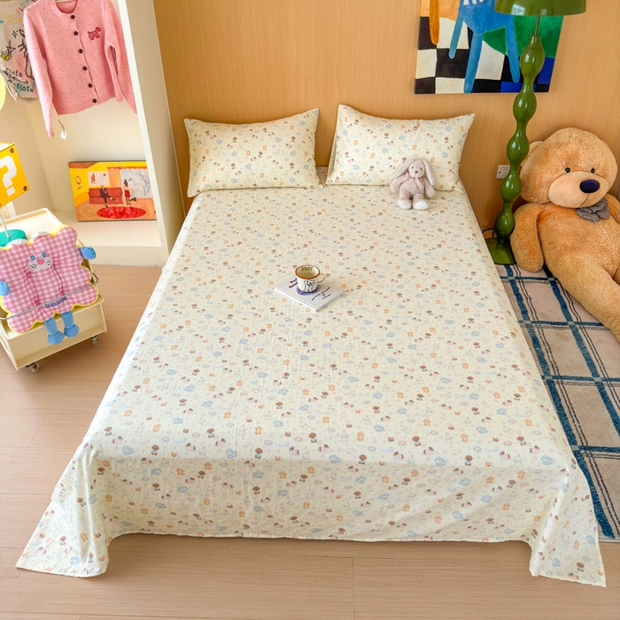 91家纺网 家纺一手货源 找家纺 2025新款全棉双层纱单品床单床笠枕套-单床单 软萌萌