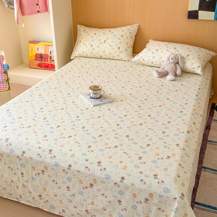 91家纺网 家纺一手货源 找家纺 2025新款全棉双层纱单品床单床笠枕套-单床单 软萌萌