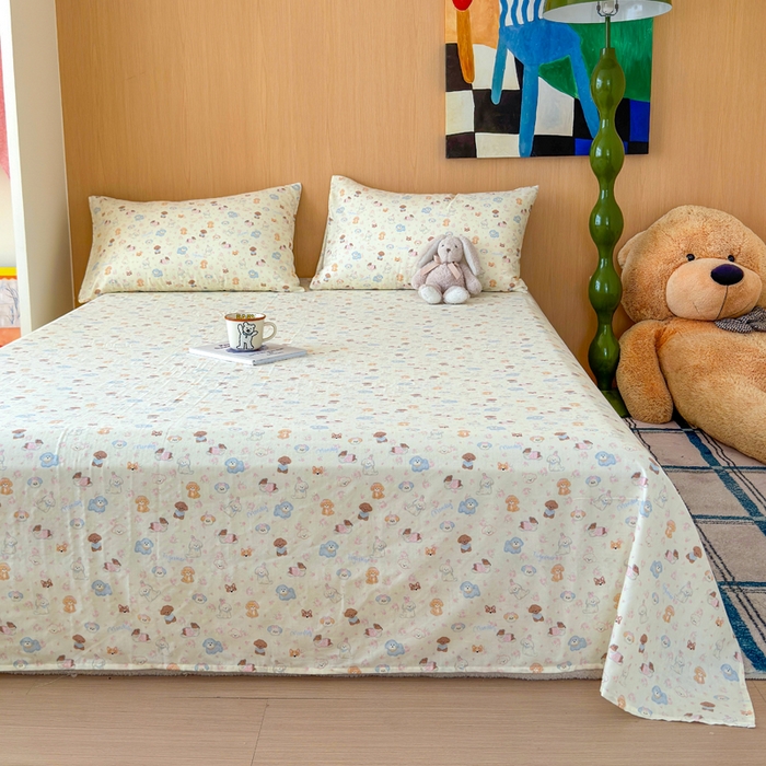 2025新款全棉双层纱单品床单床笠枕套-单床单 软萌萌