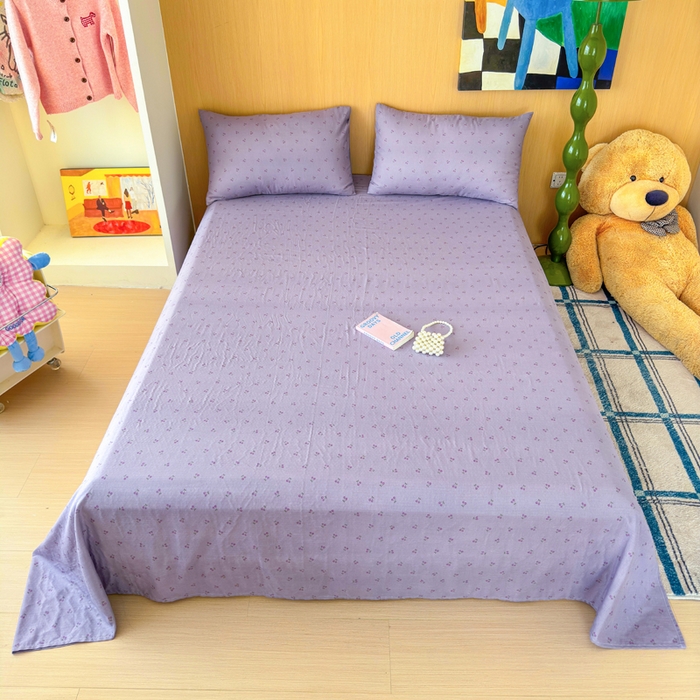 91家纺网 家纺一手货源 找家纺 2025新款全棉双层纱单品床单床笠枕套-单床单 紫樱桃