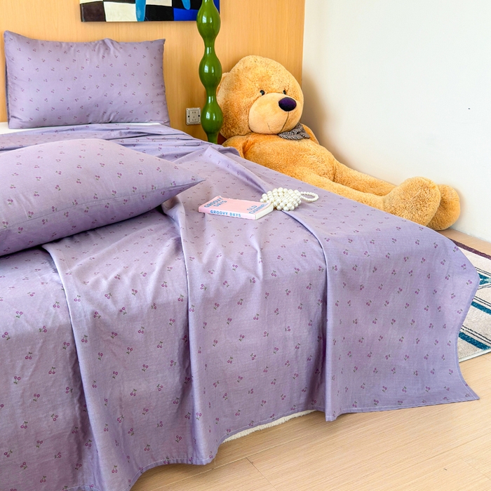 91家纺网 家纺一手货源 找家纺 2025新款全棉双层纱单品床单床笠枕套-单床单 紫樱桃