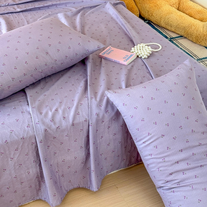 91家纺网 家纺一手货源 找家纺 2025新款全棉双层纱单品床单床笠枕套-单床单 紫樱桃