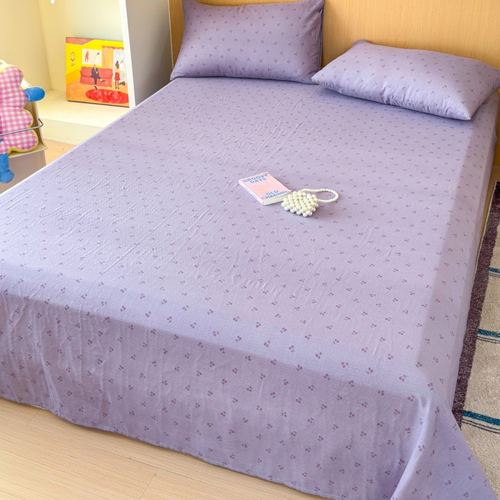 91家纺网 家纺一手货源 找家纺 2025新款全棉双层纱单品床单床笠枕套-单床单 紫樱桃