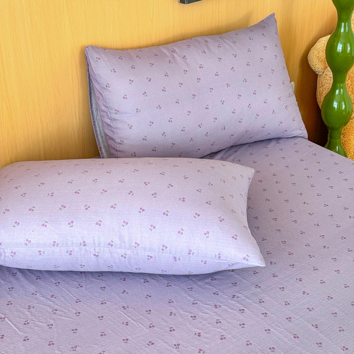 91家纺网 家纺一手货源 找家纺 2025新款全棉双层纱单品床单床笠枕套-单床单 紫樱桃