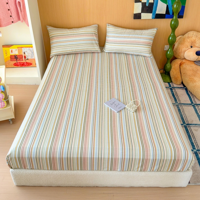 91家纺网 家纺一手货源 找家纺 （总）感遇家纺 2025新款全棉双层纱单品床单床笠枕套-单床笠